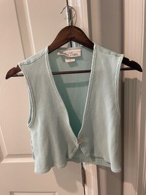 Vintage Light Blue Waffle Knit Sleeveless Button Vest 90s summer
